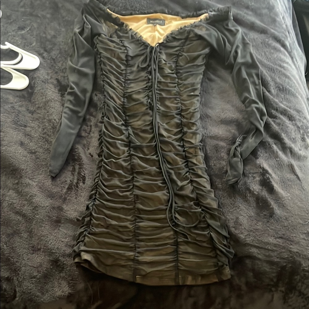 MAJORELLE Black Ruched Long Sleeve Dress